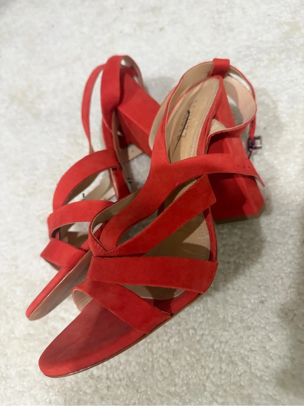 SCHUTZ Red Suede Strappy Heels